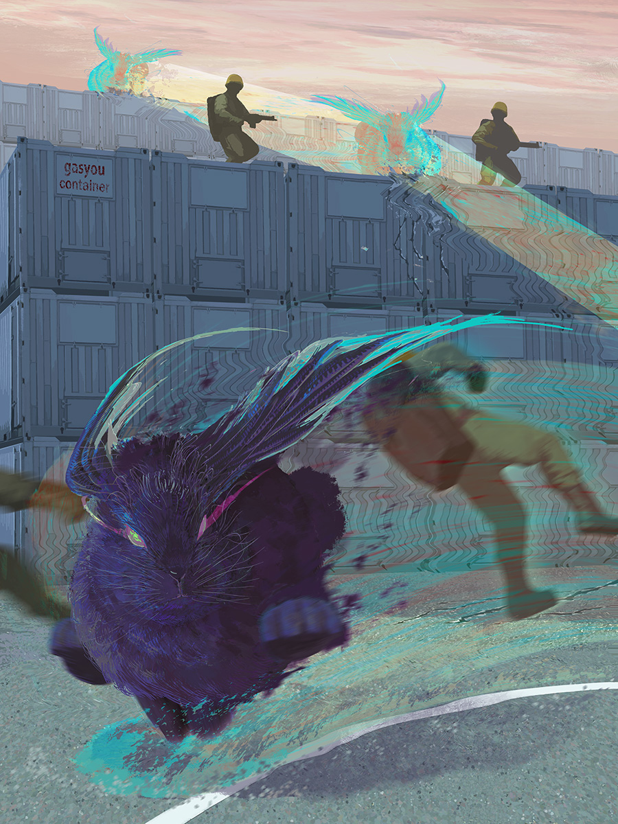 This is a pixiv picture whose title is 脱兎のごとく.
