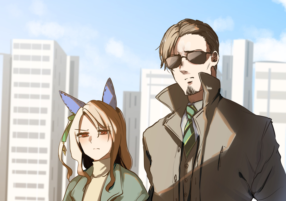 This is a pixiv picture whose title is キングとトレーナーの初日の出(徹夜明け).