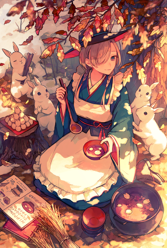 This is a pixiv picture whose title is 月見農家のおしるこパーティー.
