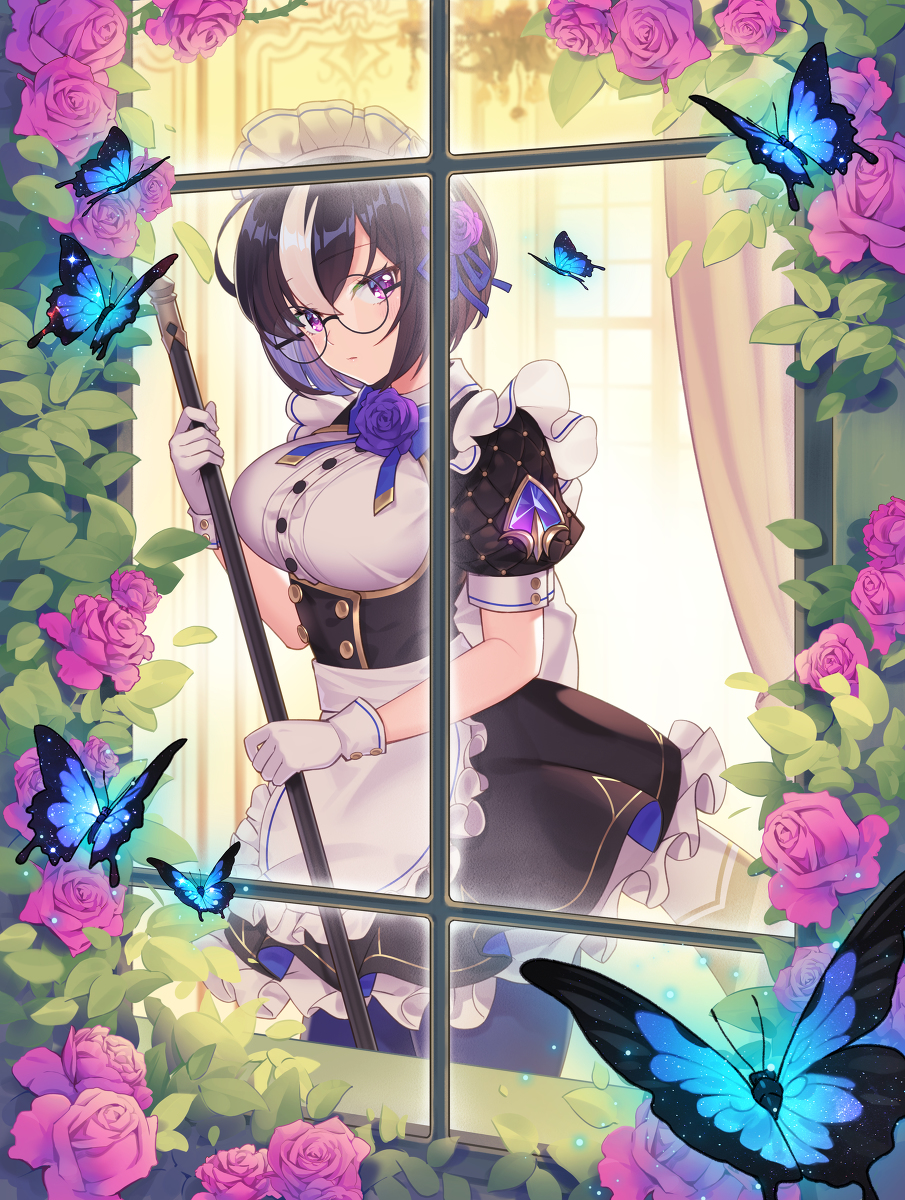 This is a pixiv picture whose title is 窓越しのメイド.