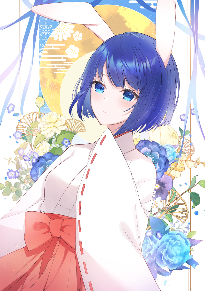 This is a pixiv picture whose title is うさ耳巫女遥ちゃん🐰💙.
