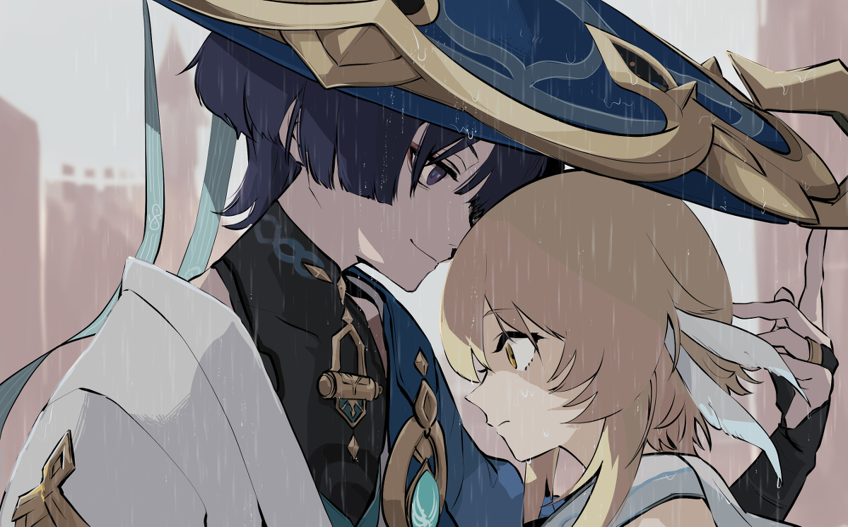 This is a pixiv picture whose title is 原神絵（放浪者と蛍メイン）.