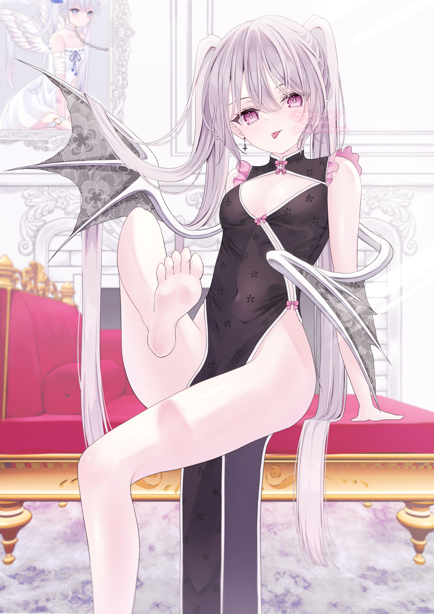 This is a pixiv picture whose title is 🦶👅🖤.