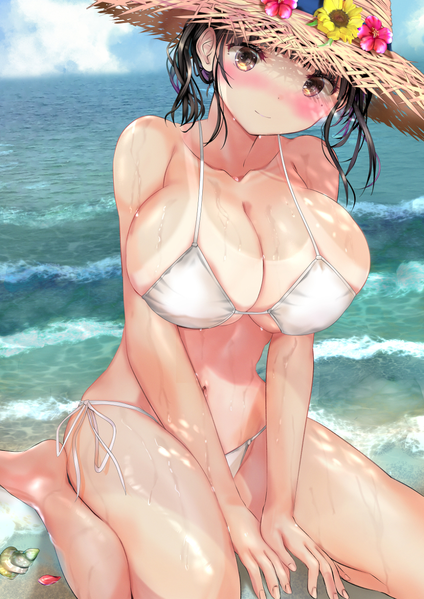 This is a pixiv picture whose title is 白ビキニ×水着の小さい水泳部コーチさん.