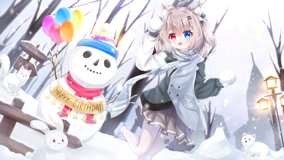 This is a pixiv picture whose title is 【委托】冬日里庆生的雪野子.