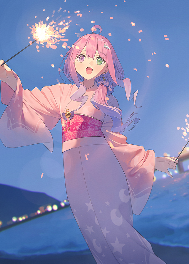 This is a pixiv picture whose title is 夏夜に舞う.