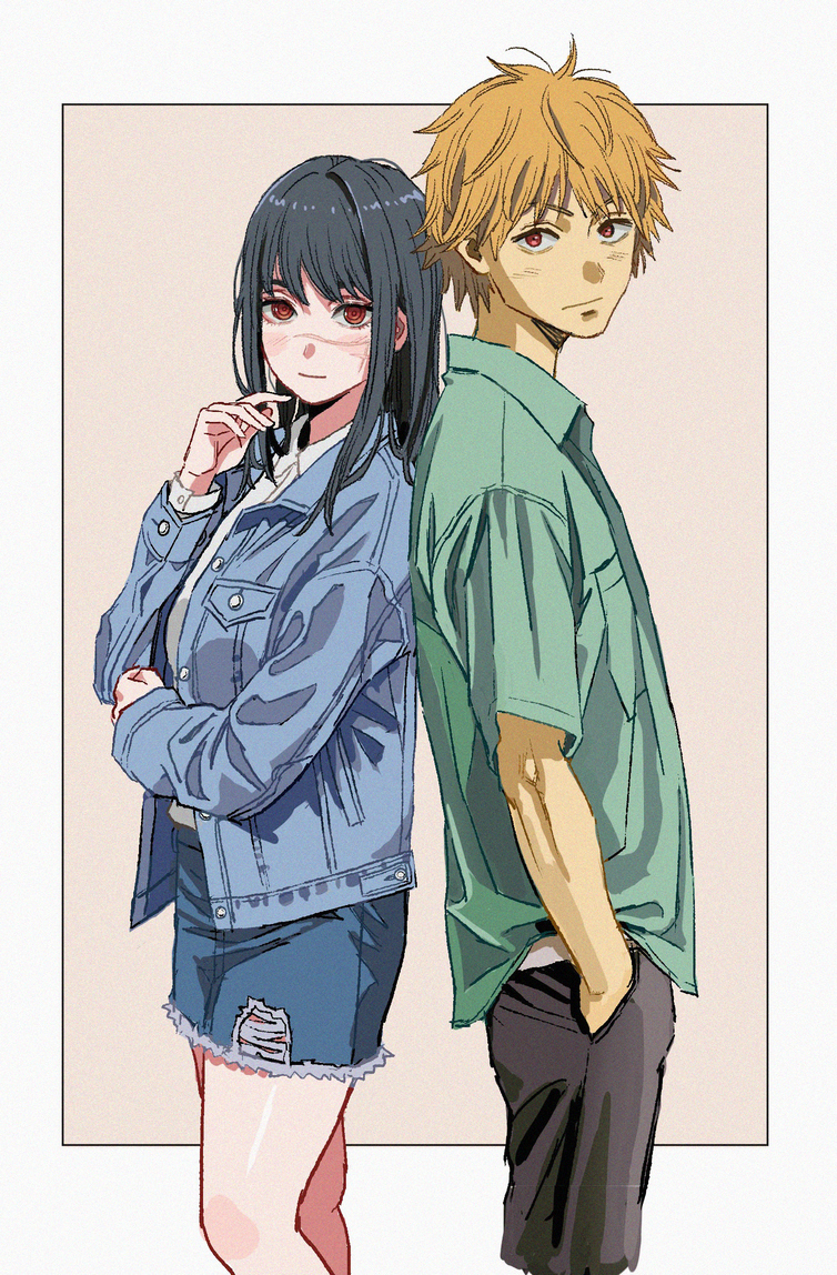 This is a pixiv picture whose title is Denji ❤️ Asa.