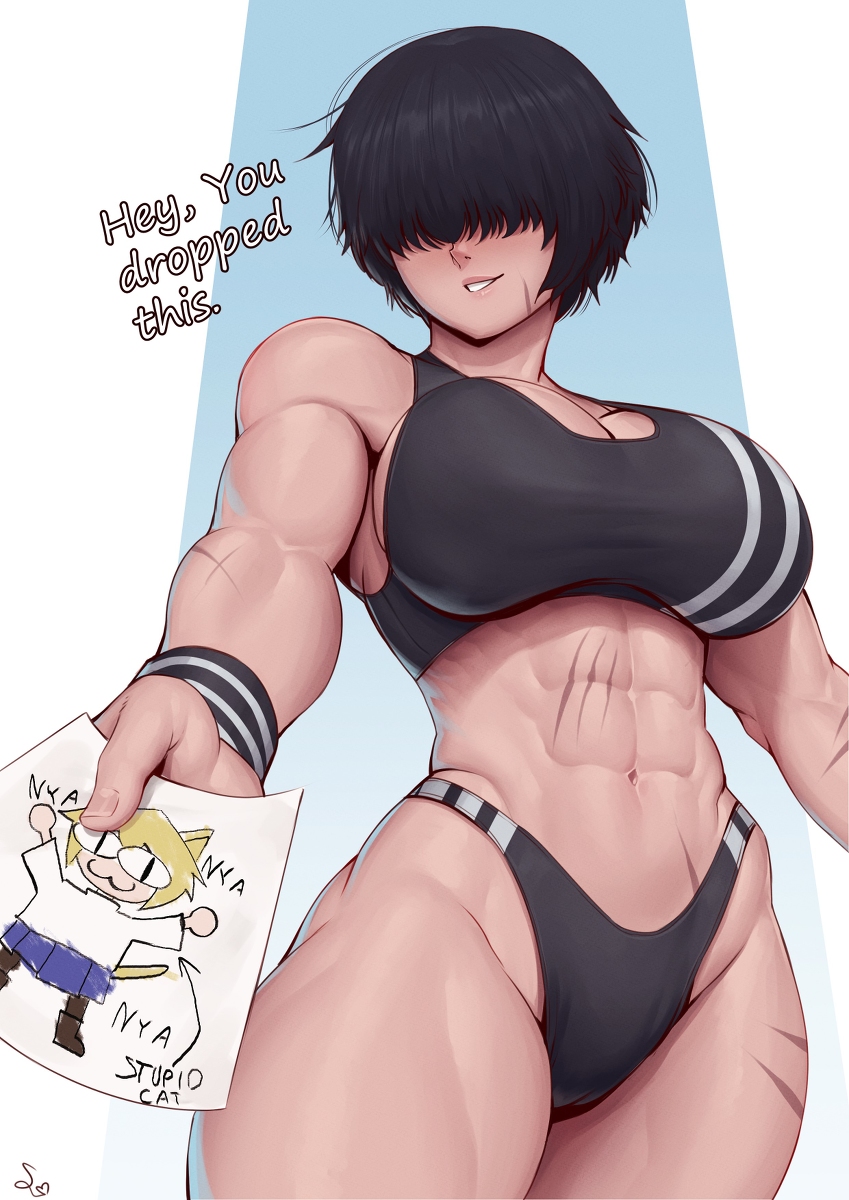 This is a pixiv picture whose title is Muscular girl helps You out.