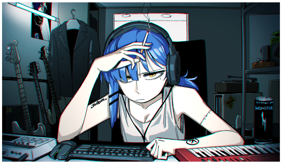 This is a pixiv picture whose title is 쓰레기밴드맨.