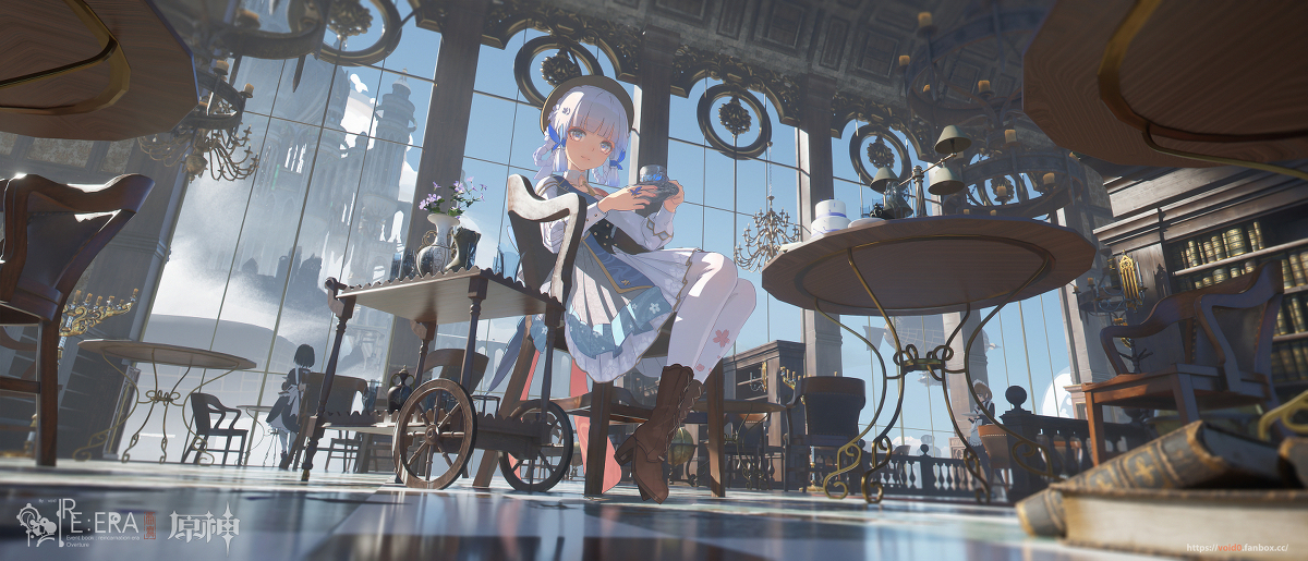 This is a pixiv picture whose title is 綾華（The road to Fontaine）.