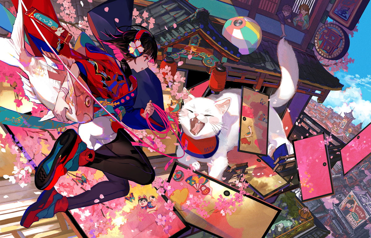 This is a pixiv picture whose title is 迷いネコ捕獲大作戦.