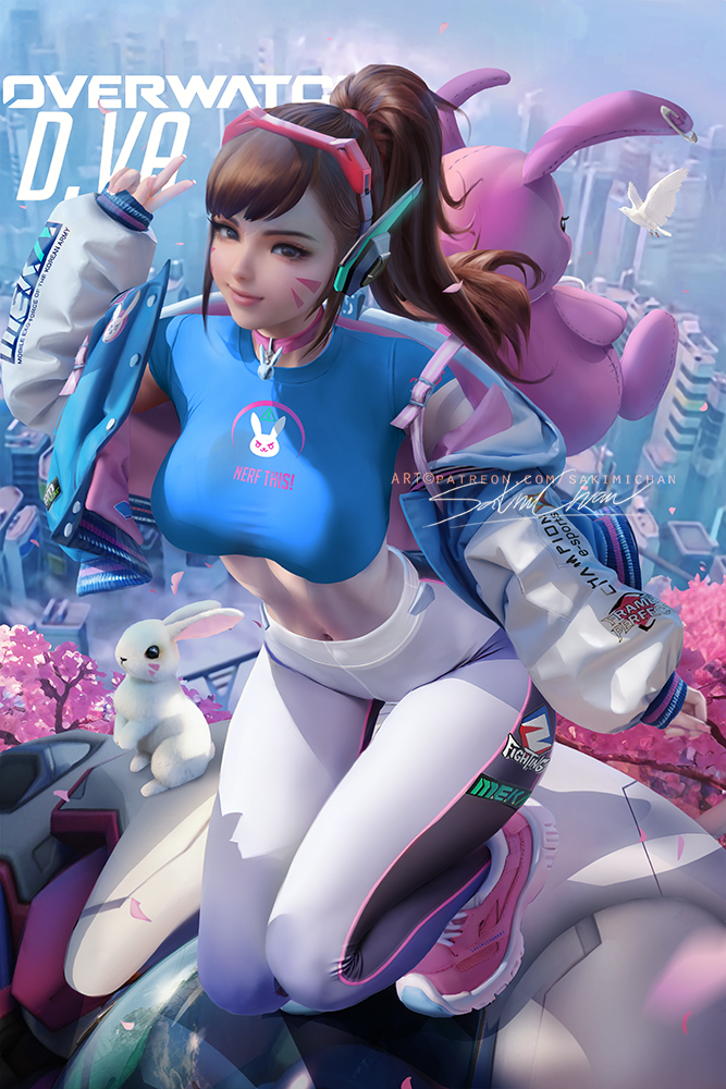 This is a pixiv picture whose title is うさ耳 DVa Bunny dva 兔子dva.