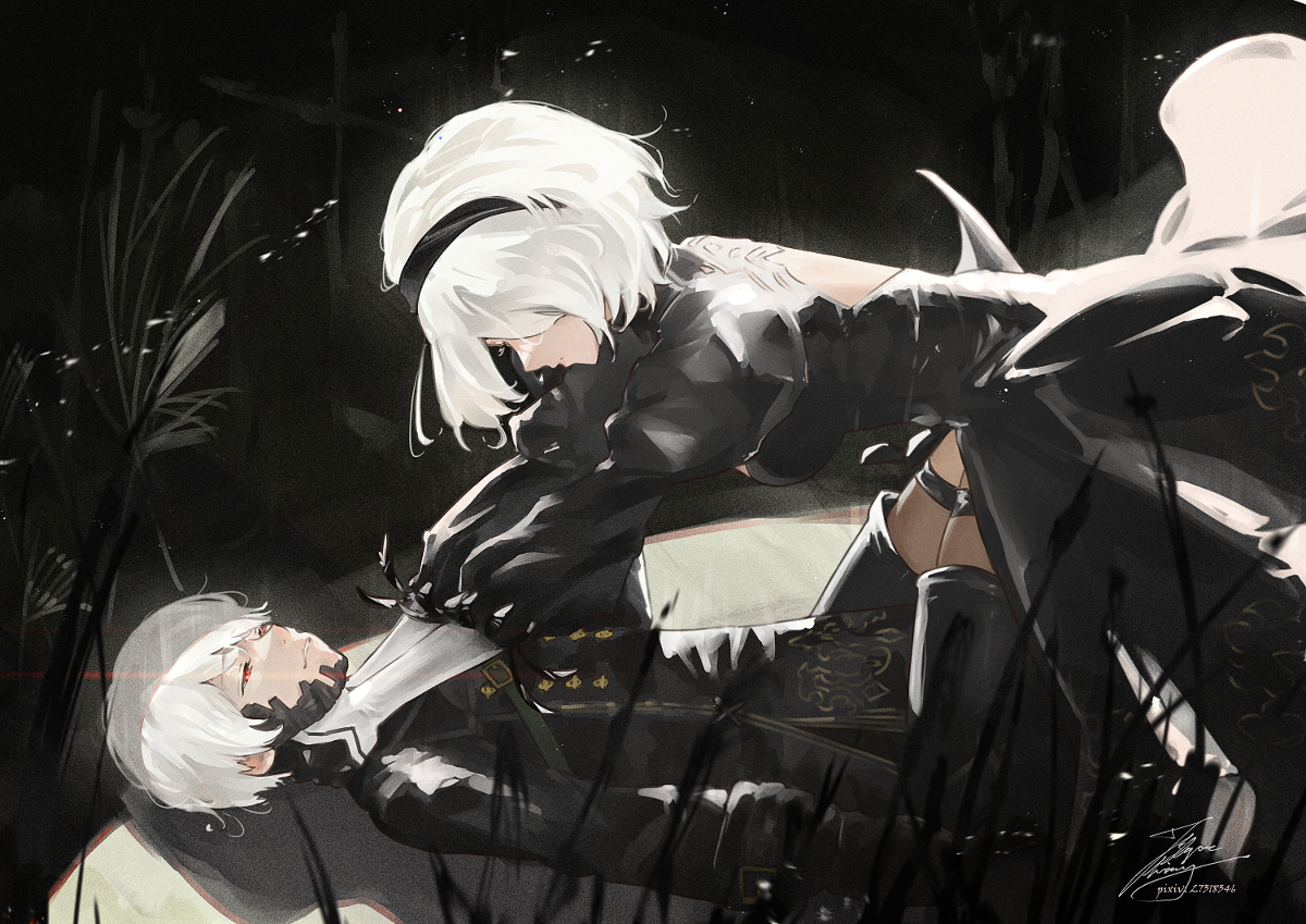 This is a pixiv picture whose title is 2Bの声って何か安心する.