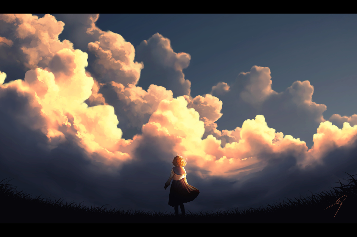 This is a pixiv picture whose title is 嵐の前にて.