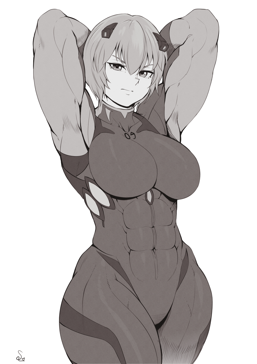 This is a pixiv picture whose title is Muscular Rei- Evangelion.