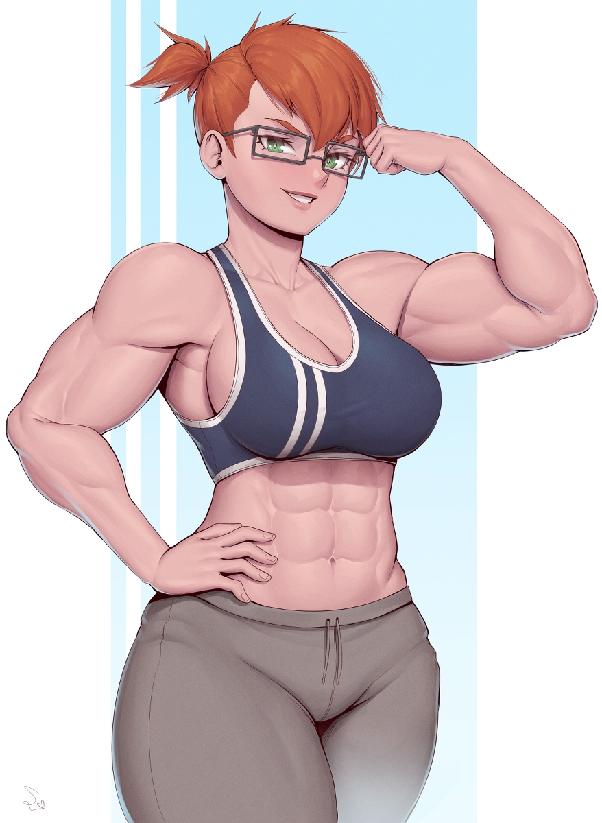 This is a pixiv picture whose title is Muscular girl with glasses.