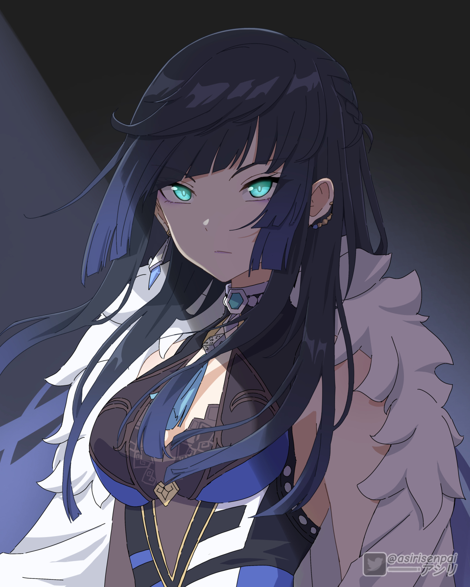 This is a pixiv picture whose title is Yelan long hair🥶.