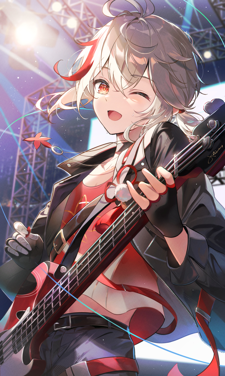 This is a pixiv picture whose title is Kazuha the Bassist~.