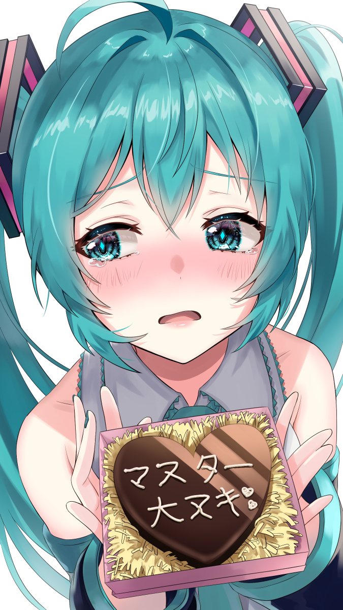 This is a pixiv picture whose title is マスターへのチョコの文字を失敗しちゃったミクちゃん.