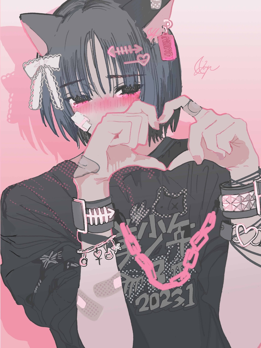 This is a pixiv picture whose title is 創作　ねこ♡男の子.