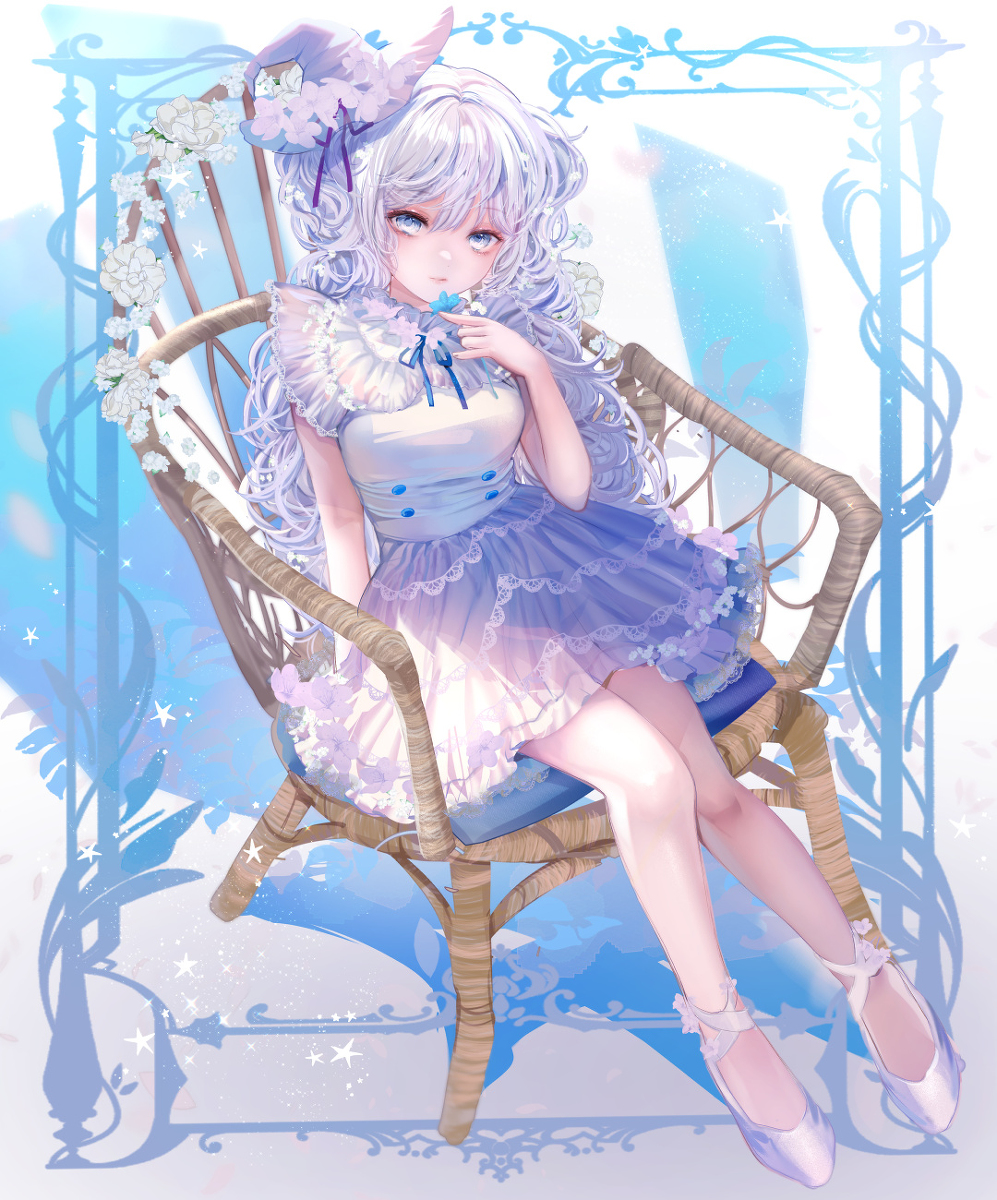 This is a pixiv picture whose title is 白と青の魔女(全身版).