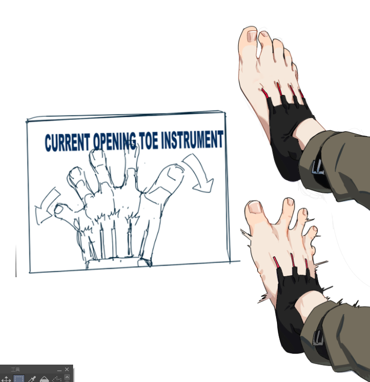 This is a pixiv picture whose title is 电刺激型足趾强制张开装置.