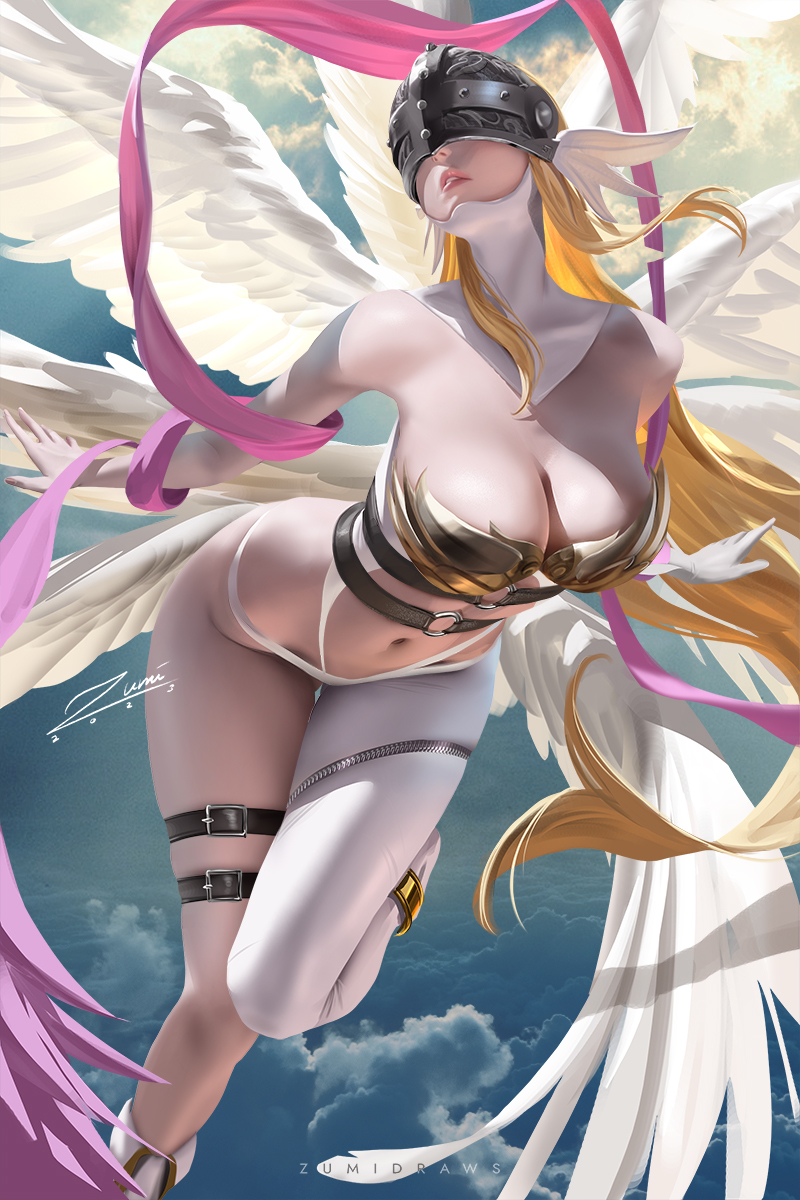 This is a pixiv picture whose title is Angewomon エンジェウーモン.