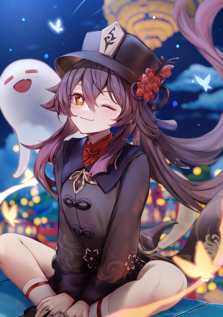 This is a pixiv picture whose title is 月光浴を楽しむ胡桃ちゃん.