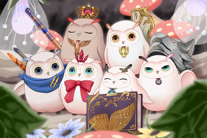 This is a pixiv picture whose title is ほわほわふくろうかぞく.