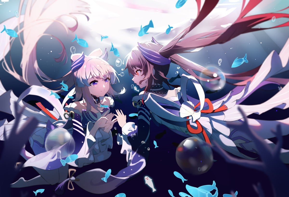 This is a pixiv picture whose title is kokomi&HuTao.