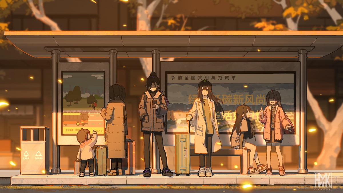 This is a pixiv picture whose title is 云兮的旅程-公交站台.