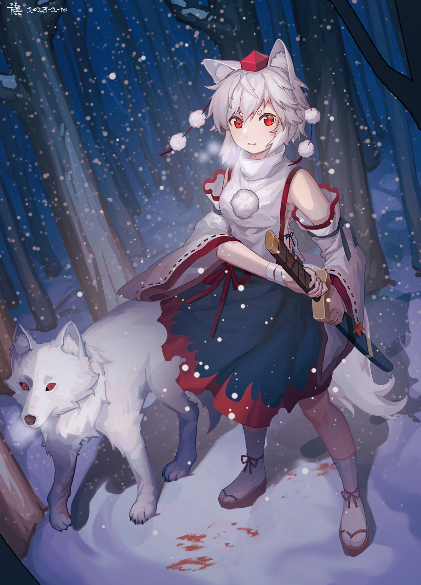 This is a pixiv picture whose title is 雪夜中行.