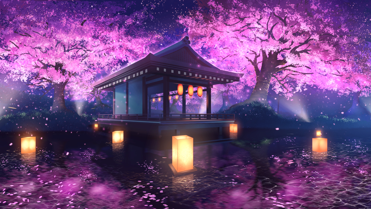 This is a pixiv picture whose title is 夜桜.
