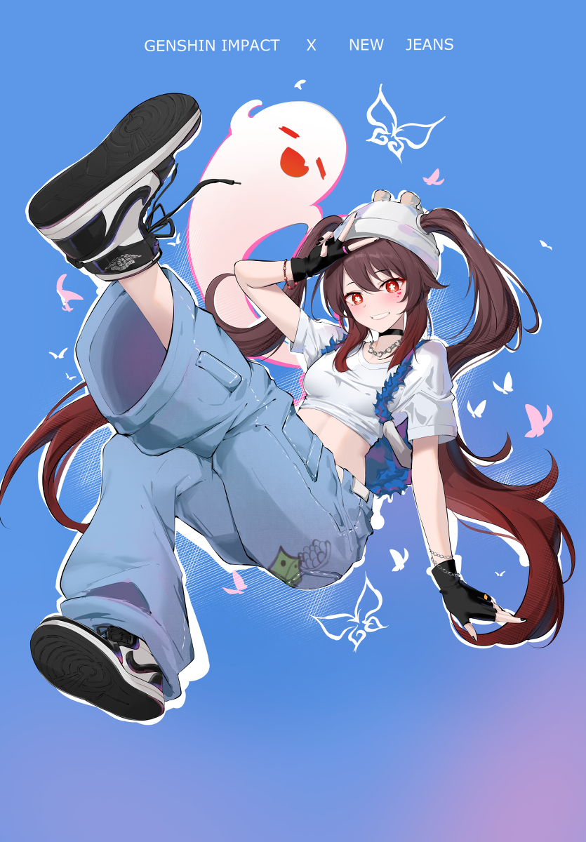 This is a pixiv picture whose title is Hu Tao x New Jeans.