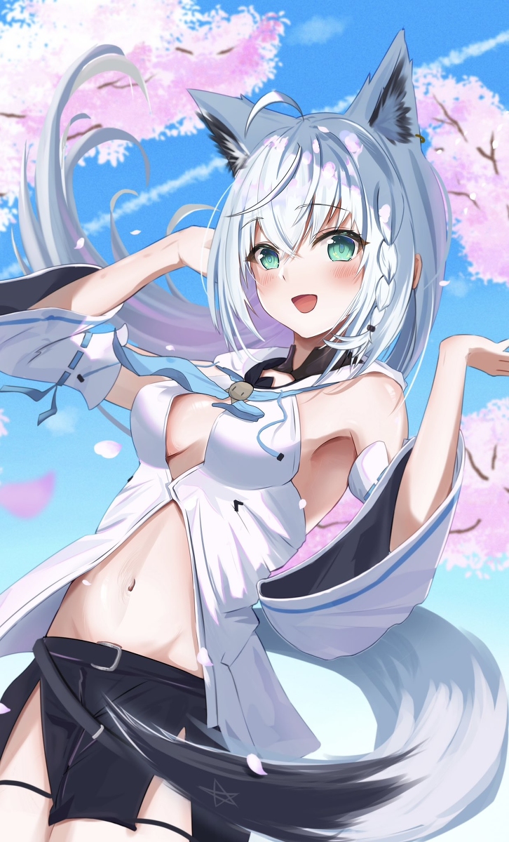 This is a pixiv picture whose title is 桜舞いフブキ.
