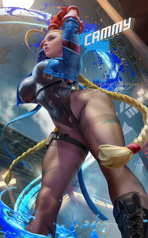 This is a pixiv picture whose title is キャミィ Cammy breaking back  嘉米伸展.