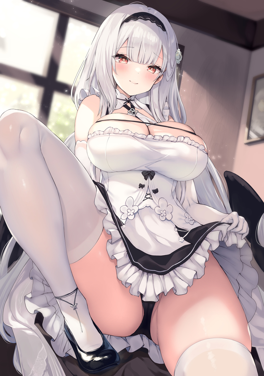 This is a pixiv picture whose title is ご主人さまがメイドにこんな事をさせているのを知っているのは….