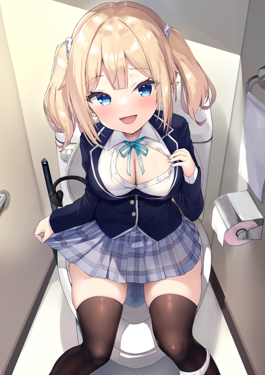 This is a pixiv picture whose title is 朝起きてトイレに行くと、毎回なぜか妹を勝手に名乗る女の子（サキュ.