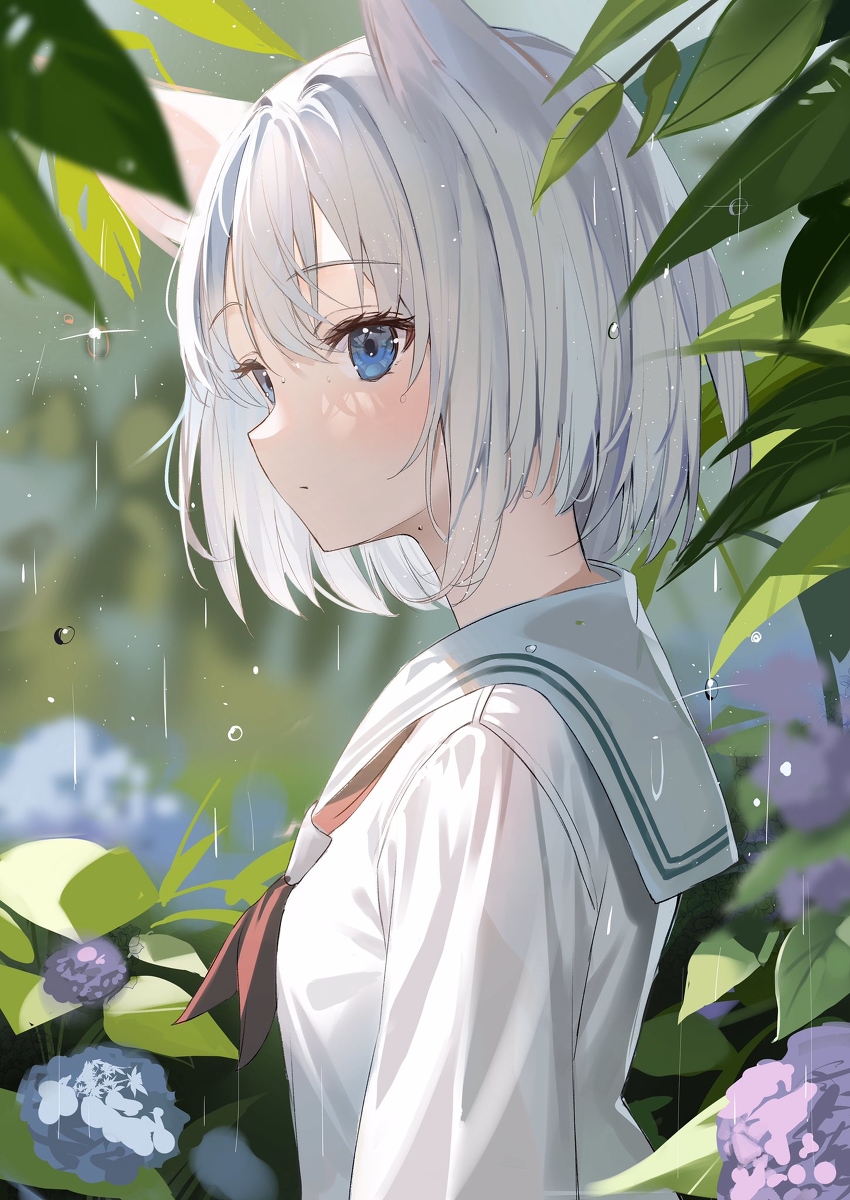 This is a pixiv picture whose title is 雨音と雫.