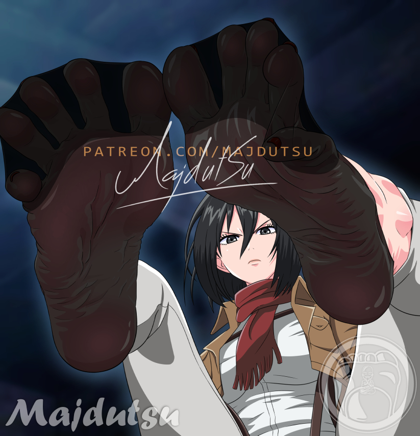 This is a pixiv picture whose title is Mikasa Feet - Stockings.