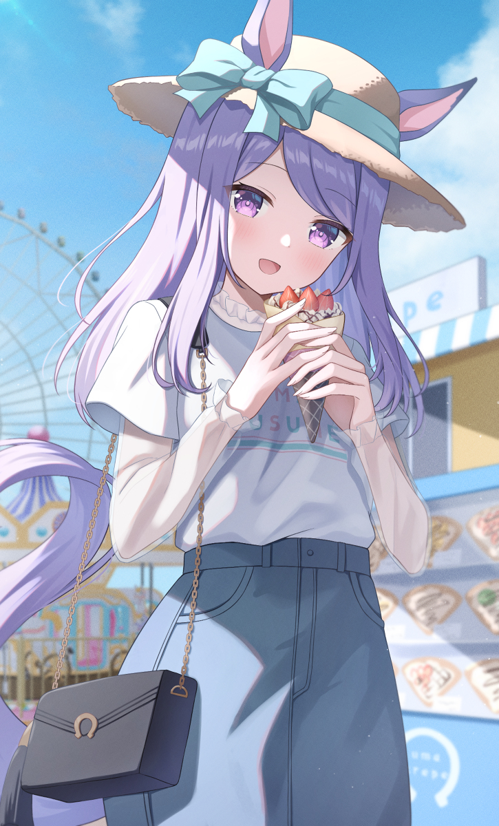 This is a pixiv picture whose title is クレープに喜ぶマックイーン.