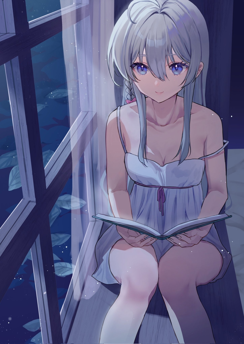 This is a pixiv picture whose title is 夜の読書.