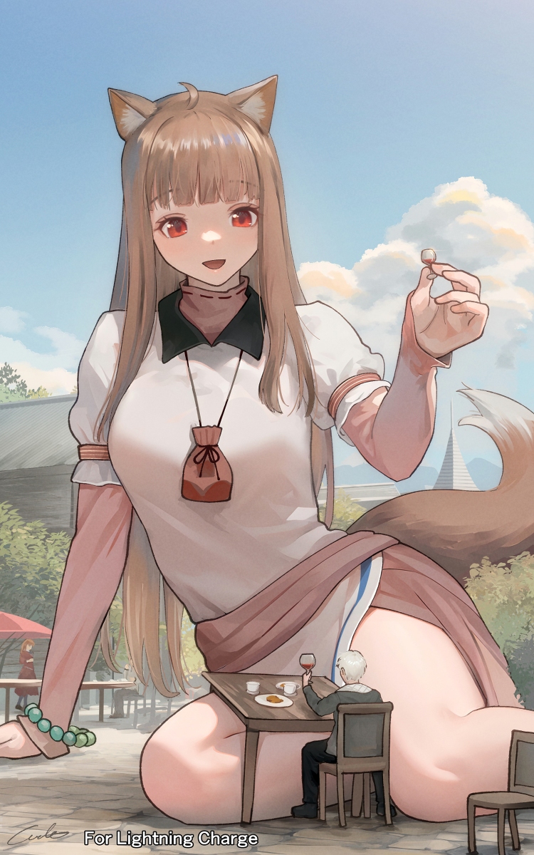 This is a pixiv picture whose title is 一緒に食事するでっかいホロ.