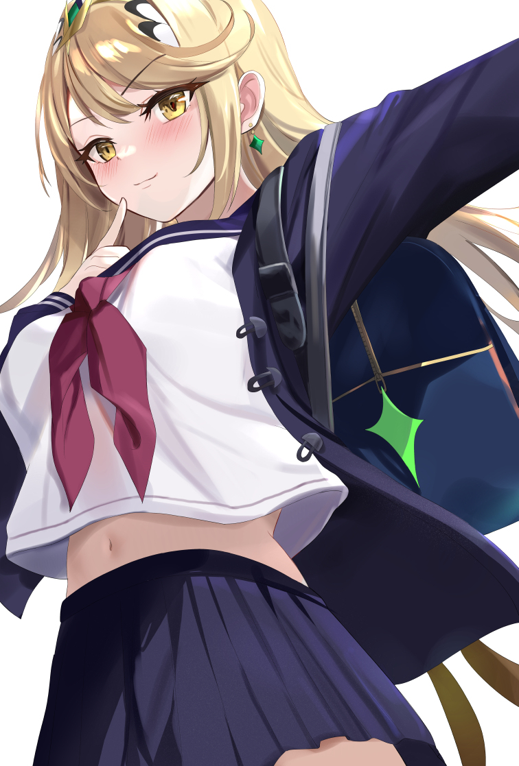 This is a pixiv picture whose title is 学生服のヒカリちゃん　Mythra in school unif.