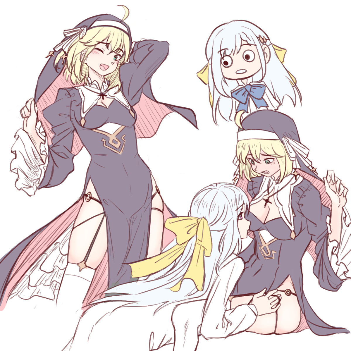 This is a pixiv picture whose title is Sinful Nuns ユフィアニ.