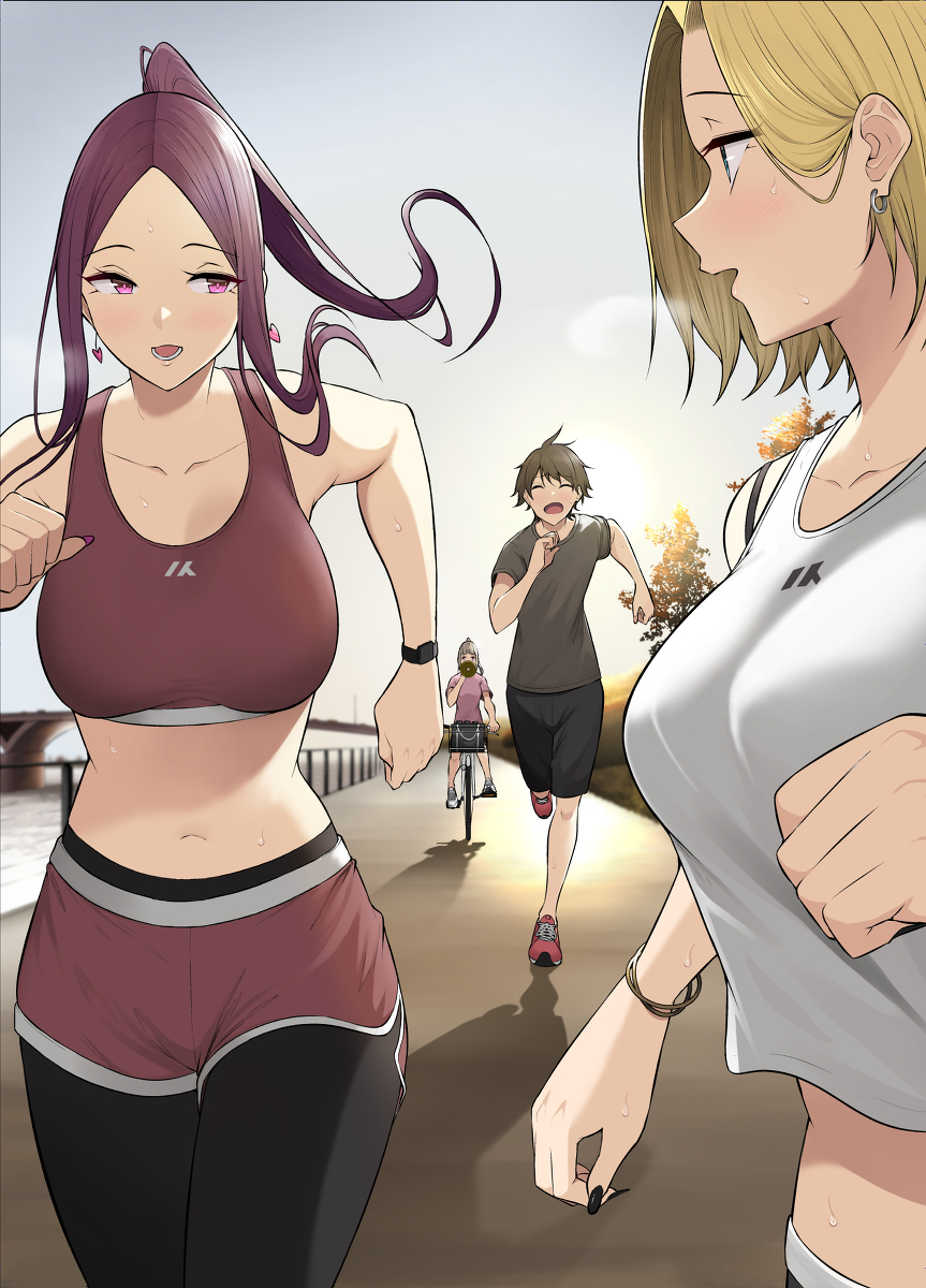 This is a pixiv picture whose title is ギャルズに一生懸命ついていこうと頑張る男の子.