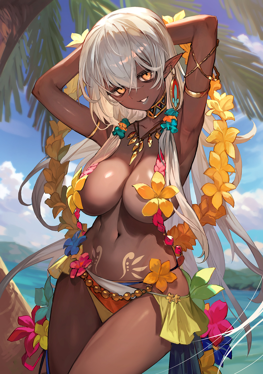 This is a pixiv picture whose title is 南国なダークエルフの踊り子さん.