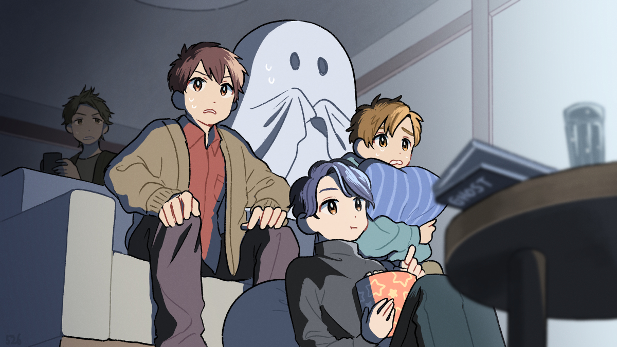 This is a pixiv picture whose title is ホラー映画鑑賞会.