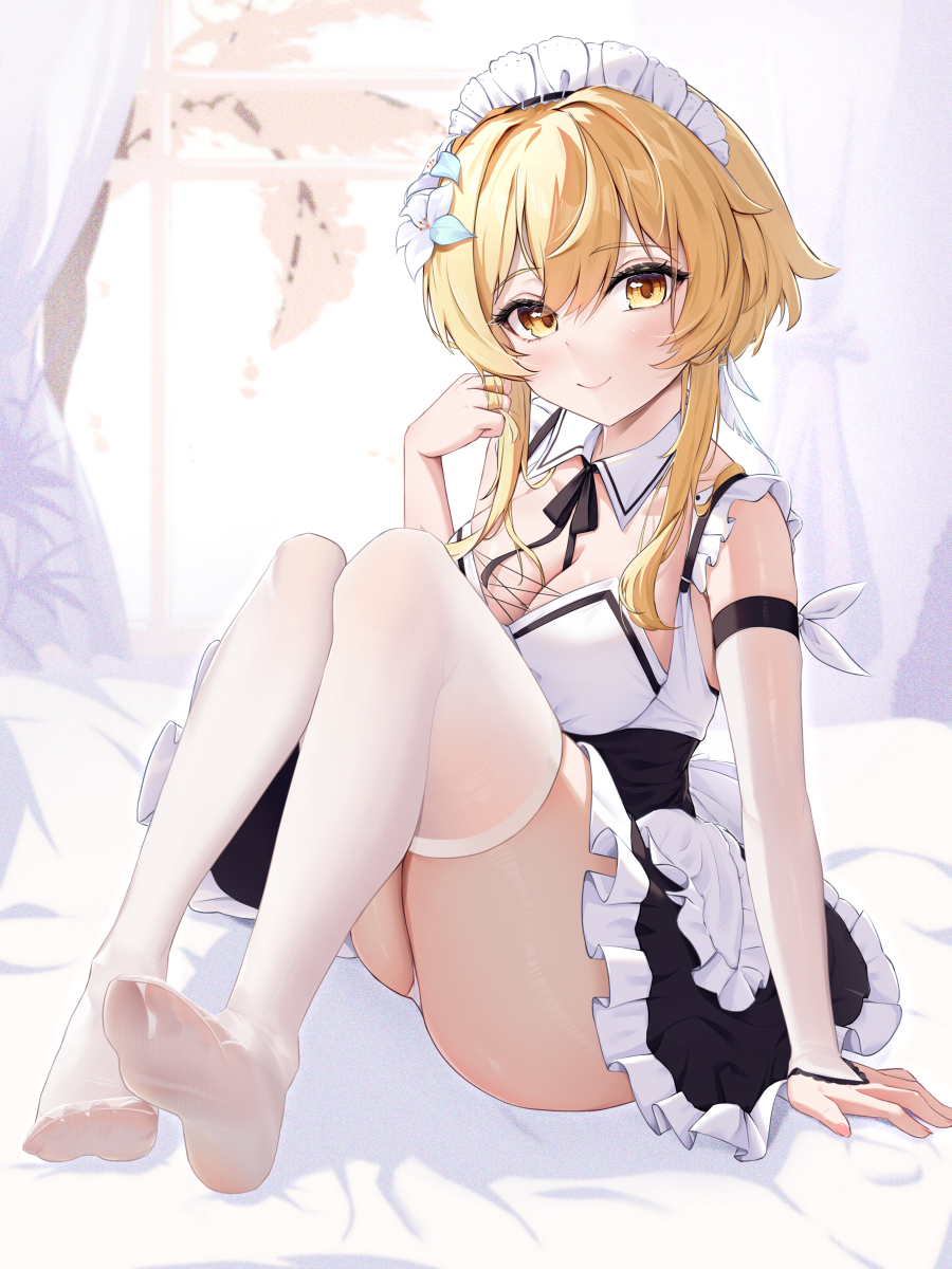 This is a pixiv picture whose title is メイド蛍(原神).