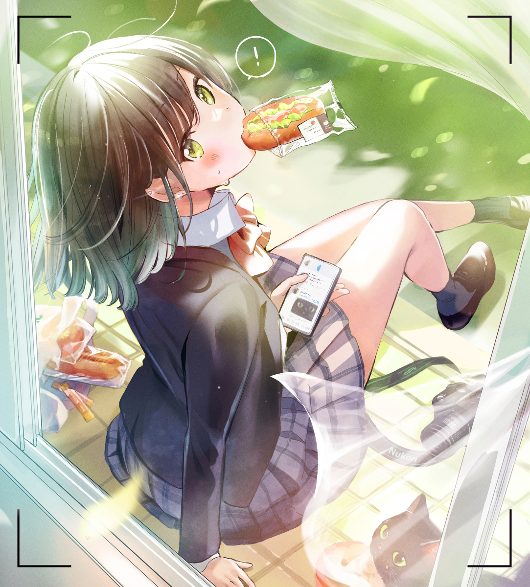 This is a pixiv picture whose title is 「サボっているのが見つかってしまう写真部の先輩」.